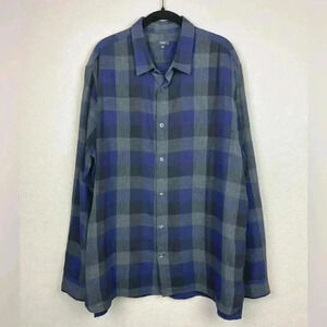 VINCE Men's XL Blue Grey Buffalo Check Button Front Collared Shirt Lightweight